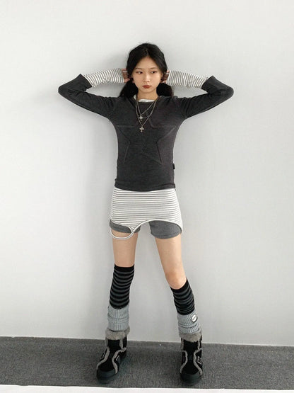 Thermal Teddy Y2k Layering Top V-neck T-shirt Long Sleeve