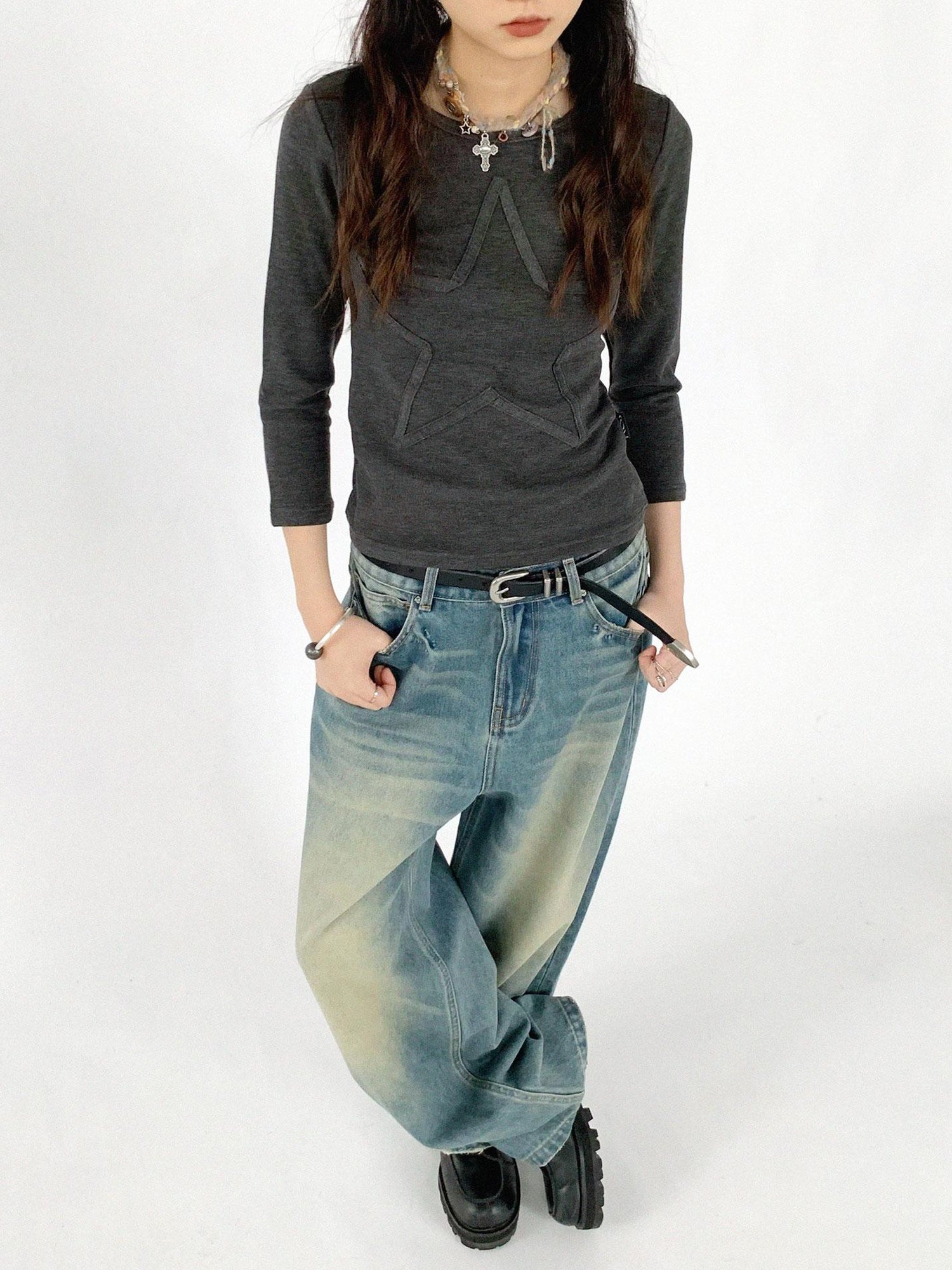 innomoood Thermal Teddy Y2k Layering Top V-neck T-shirt Long Sleeve