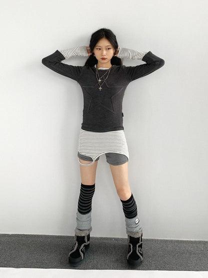 innomoood Thermal Teddy Y2k Layering Top V-neck T-shirt Long Sleeve
