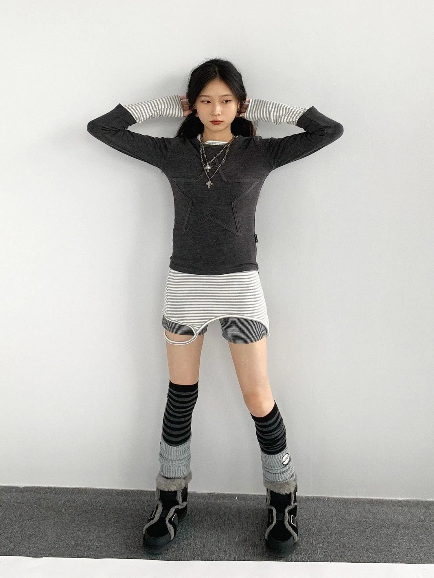 Thermal Teddy Y2k Layering Top V-neck T-shirt Long Sleeve
