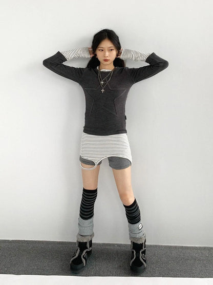 Thermal Teddy Y2k Layering Top V-neck T-shirt Long Sleeve