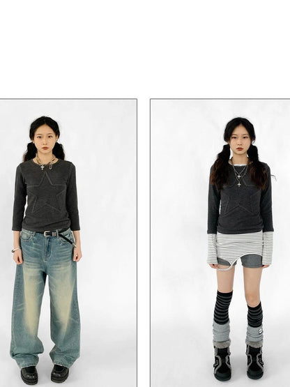 Thermal Teddy Y2k Layering Top V-neck T-shirt Long Sleeve