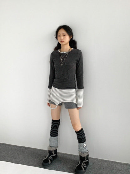 innomoood Thermal Teddy Y2k Layering Top V-neck T-shirt Long Sleeve