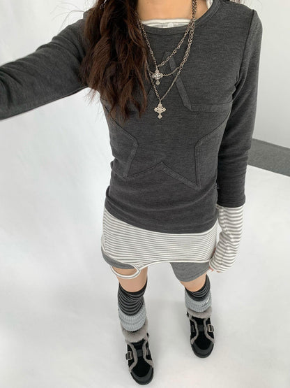 innomoood Thermal Teddy Y2k Layering Top V-neck T-shirt Long Sleeve