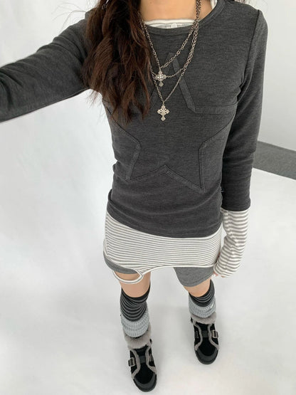 Thermal Teddy Y2k Layering Top V-neck T-shirt Long Sleeve