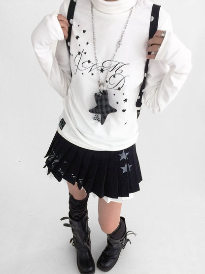 innomoood Tie Waist Pleated Preppy Mid Rise Casual Women Printed Polyester Mini Skirt