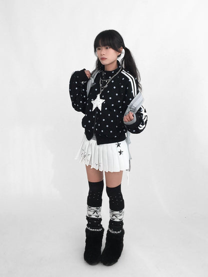 innomoood Tie Waist Pleated Preppy Mid Rise Casual Women Printed Polyester Mini Skirt