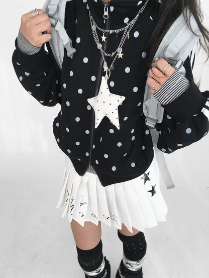 innomoood Tie Waist Pleated Preppy Mid Rise Casual Women Printed Polyester Mini Skirt