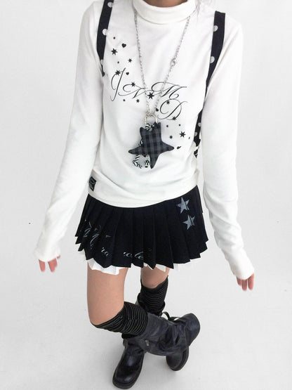 innomoood Tie Waist Pleated Preppy Mid Rise Casual Women Printed Polyester Mini Skirt