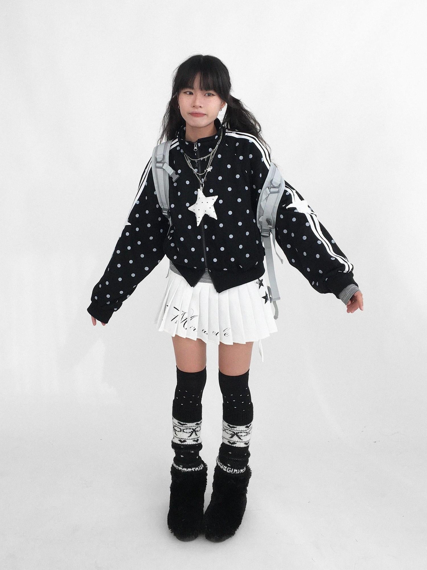 innomoood Tie Waist Pleated Preppy Mid Rise Casual Women Printed Polyester Mini Skirt