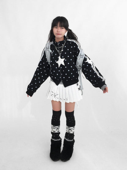 innomoood Tie Waist Pleated Preppy Mid Rise Casual Women Printed Polyester Mini Skirt