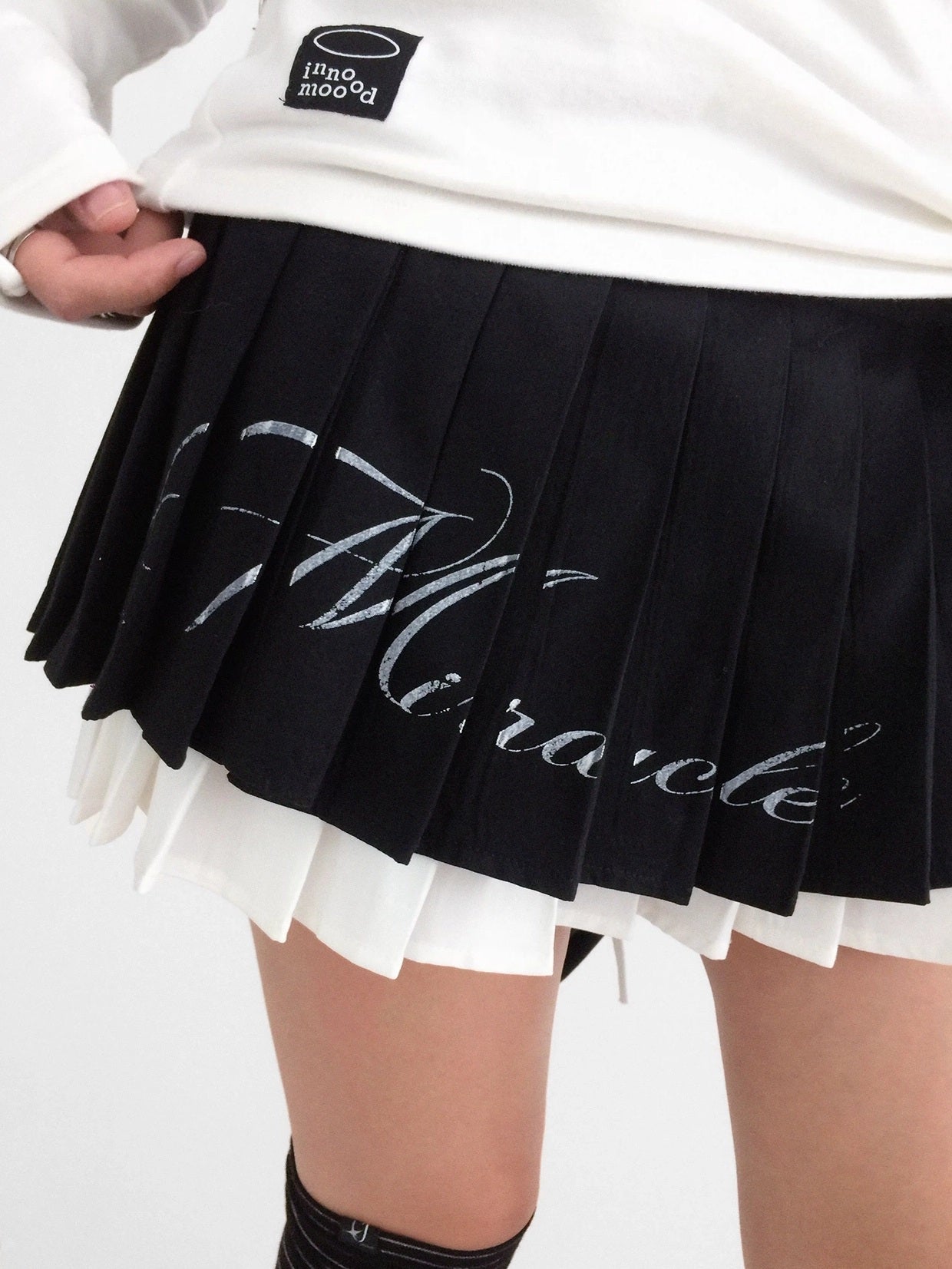 innomoood Tie Waist Pleated Preppy Mid Rise Casual Women Printed Polyester Mini Skirt