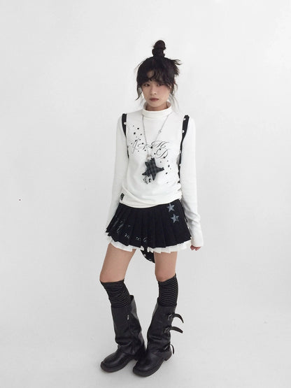 innomoood Tie Waist Pleated Preppy Mid Rise Casual Women Printed Polyester Mini Skirt