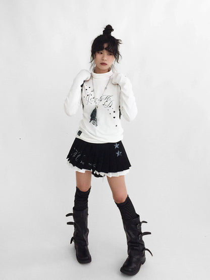 innomoood Tie Waist Pleated Preppy Mid Rise Casual Women Printed Polyester Mini Skirt