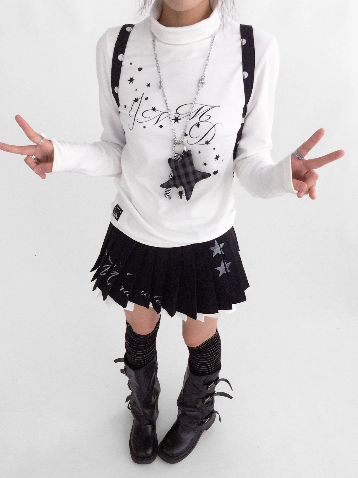 innomoood Tie Waist Pleated Preppy Mid Rise Casual Women Printed Polyester Mini Skirt