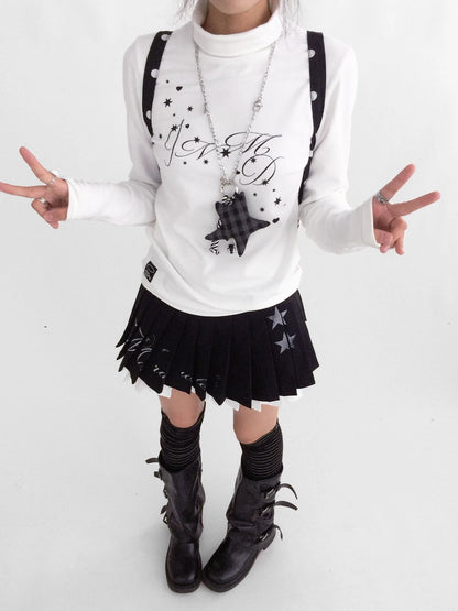 innomoood Tie Waist Pleated Preppy Mid Rise Casual Women Printed Polyester Mini Skirt