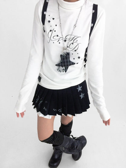 innomoood Tie Waist Pleated Preppy Mid Rise Casual Women Printed Polyester Mini Skirt