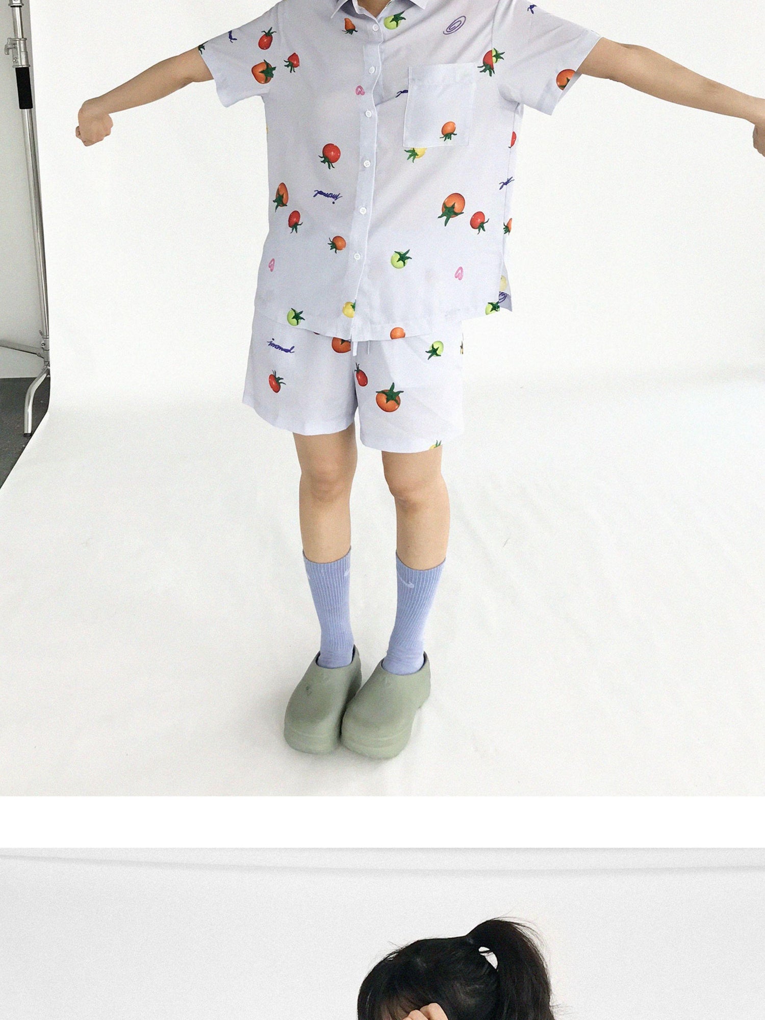 innomoood Tomato Print 3D Pajama Set Short Sleeve Shorts Homewear Summer