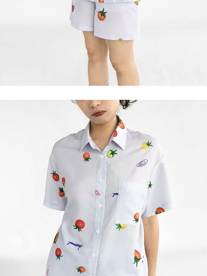 innomoood Tomato Print 3D Pajama Set Short Sleeve Shorts Homewear Summer