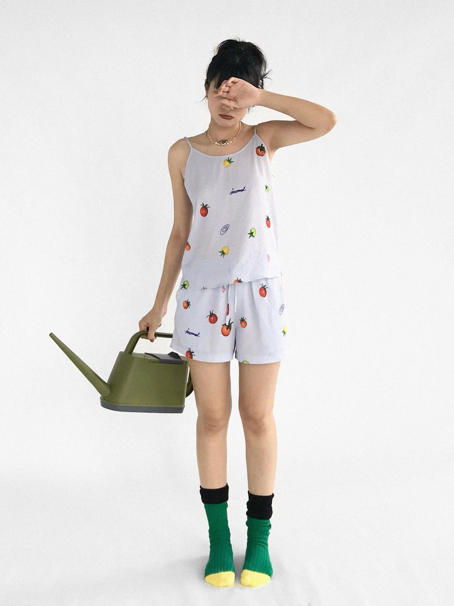 innomoood Tomato Print 3D Pajama Set Short Sleeve Shorts Homewear Summer