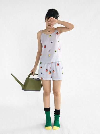 innomoood Tomato Print 3D Pajama Set Short Sleeve Shorts Homewear Summer