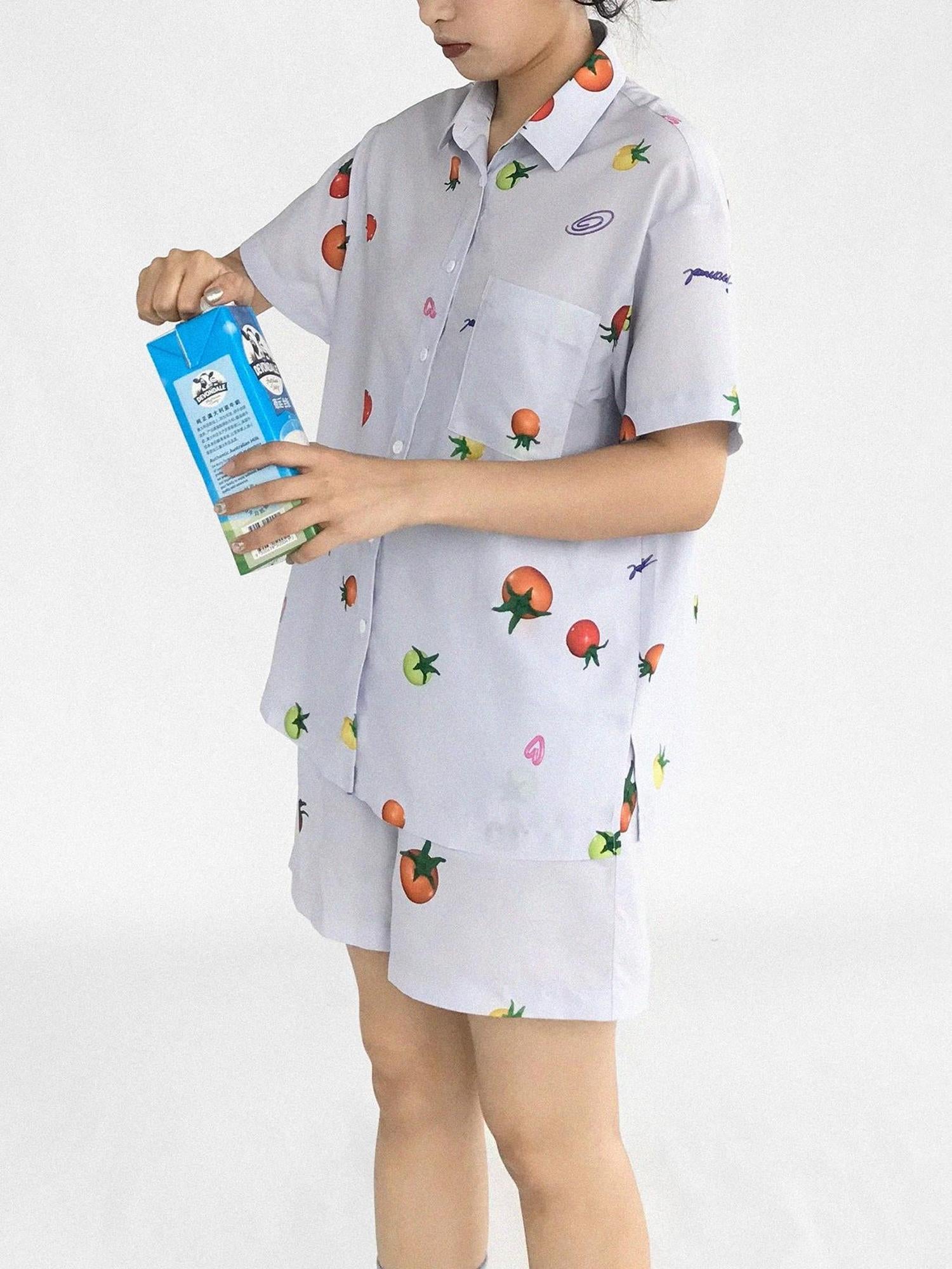 innomoood Tomato Print 3D Pajama Set Short Sleeve Shorts Homewear Summer