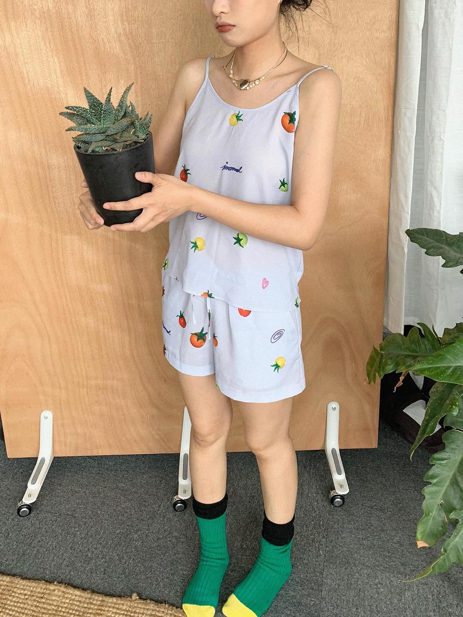 innomoood Tomato Print 3D Pajama Set Short Sleeve Shorts Homewear Summer