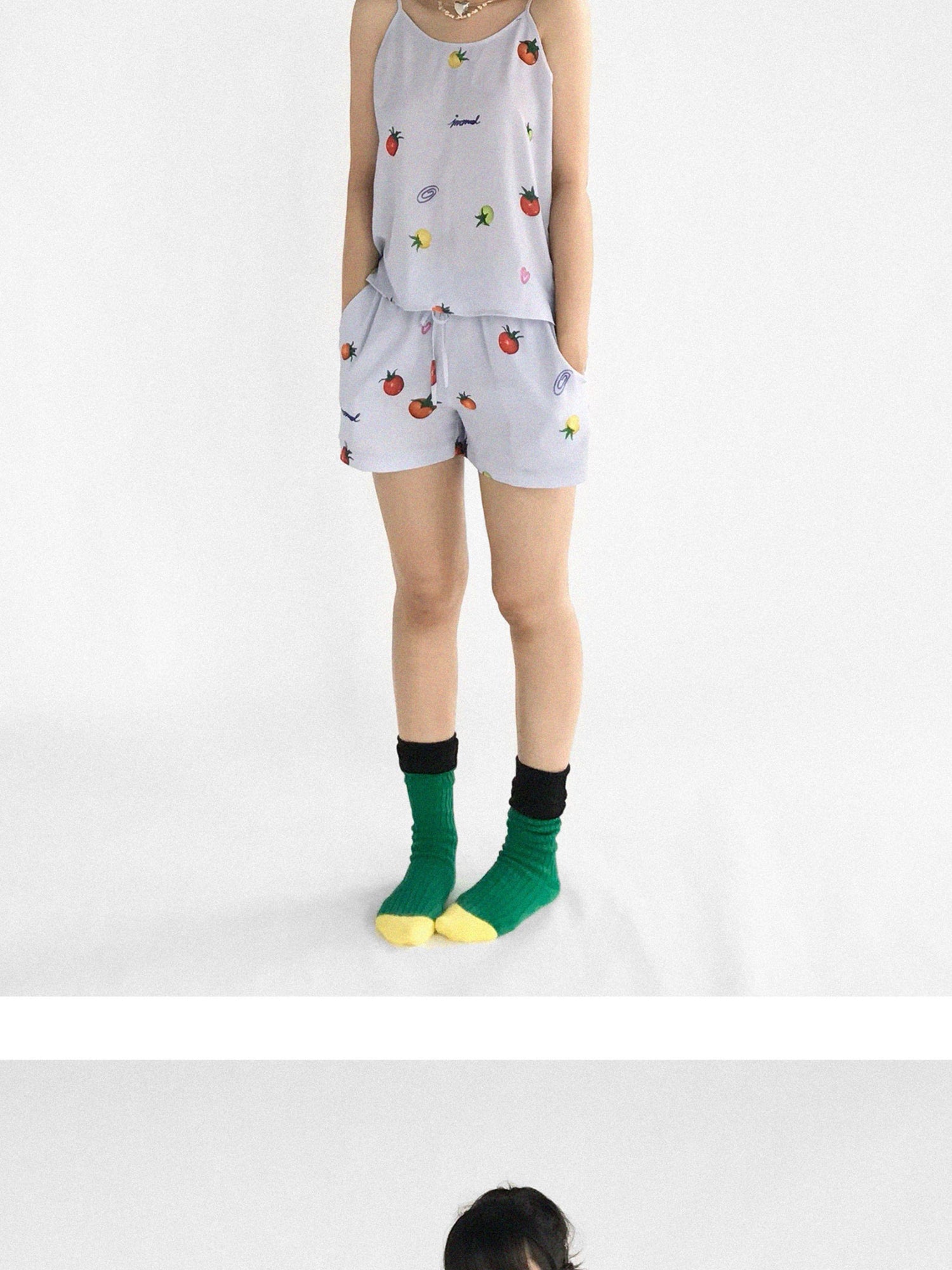 innomoood Tomato Print 3D Pajama Set Short Sleeve Shorts Homewear Summer