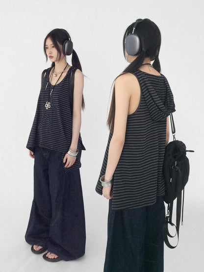 innomoood Tone On Tone Striped Star Hooded Women&