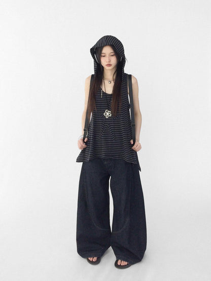 innomoood Tone On Tone Striped Star Hooded Women&