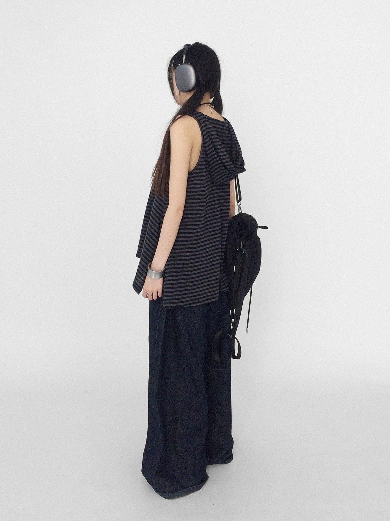 innomoood Tone On Tone Striped Star Hooded Women&