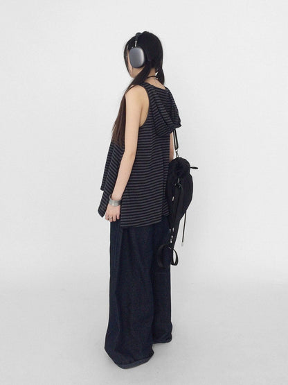 innomoood Tone On Tone Striped Star Hooded Women&