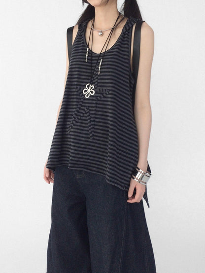 innomoood Tone On Tone Striped Star Hooded Women&