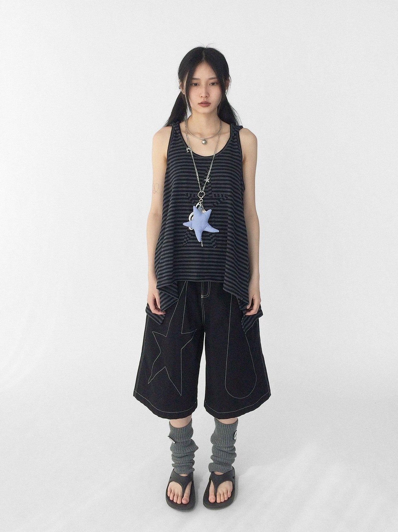 innomoood Tone On Tone Striped Star Hooded Women&