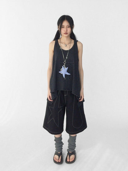 innomoood Tone On Tone Striped Star Hooded Women&