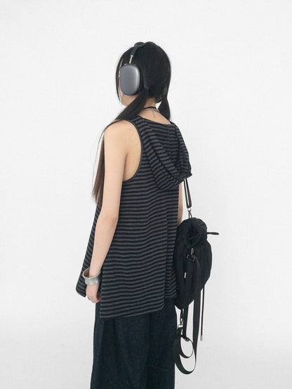 innomoood Tone On Tone Striped Star Hooded Women&