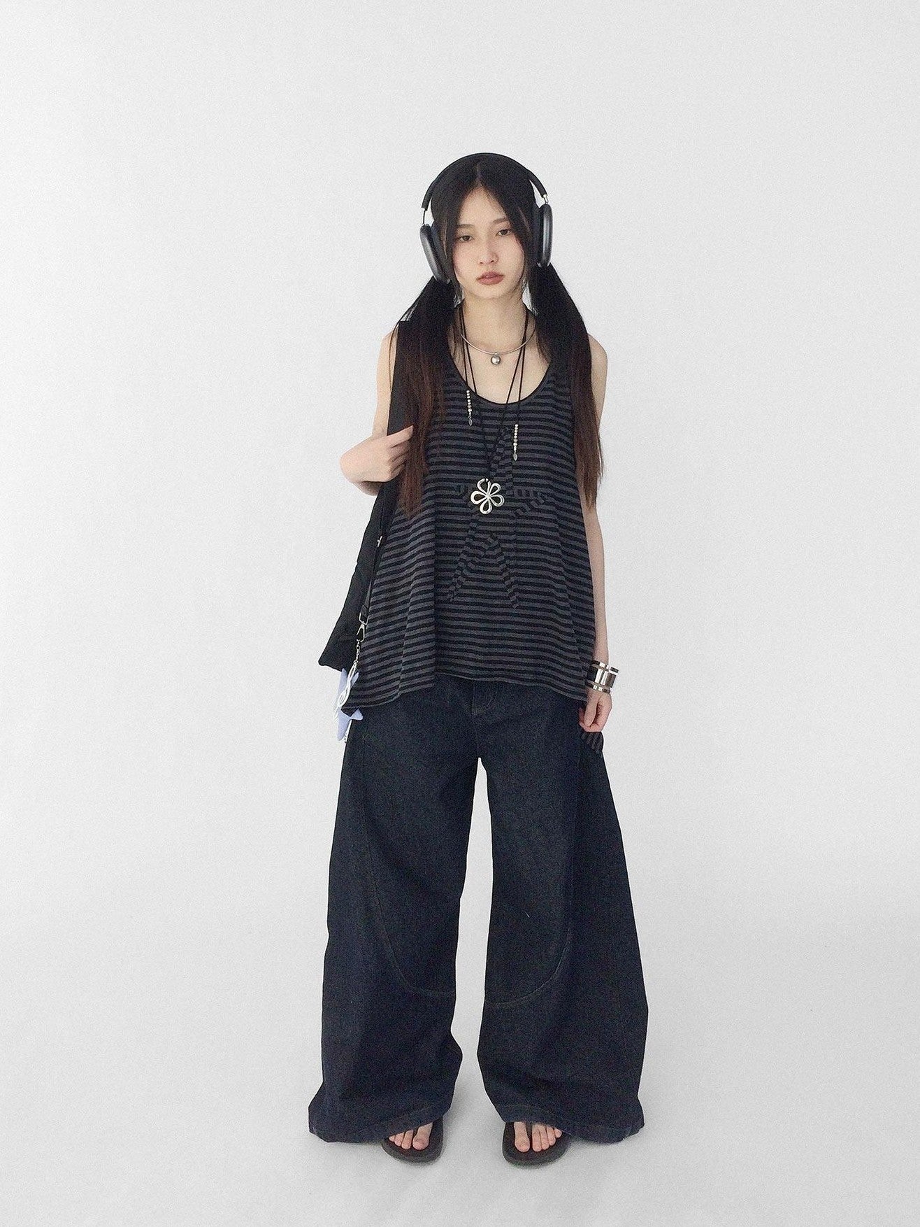 innomoood Tone On Tone Striped Star Hooded Women&