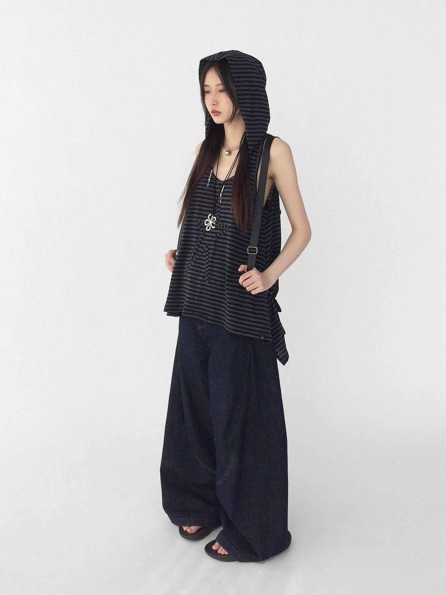 innomoood Tone On Tone Striped Star Hooded Women&
