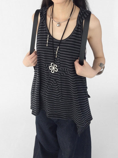 innomoood Tone On Tone Striped Star Hooded Women&