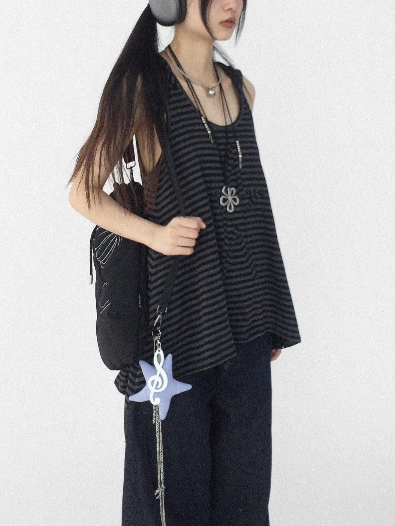 innomoood Tone On Tone Striped Star Hooded Women&
