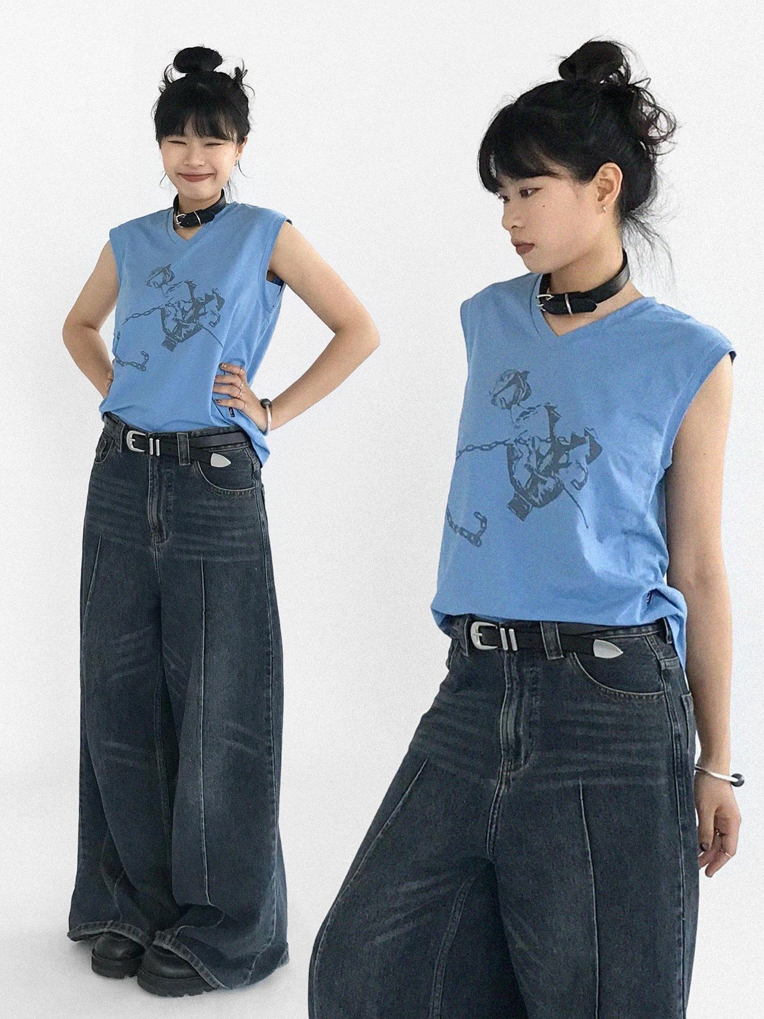 innomoood Trap Love Sleeveless Tank Top With Anti Exposure Design