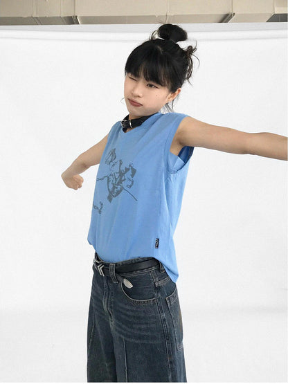 innomoood Trap Love Sleeveless Tank Top With Anti Exposure Design