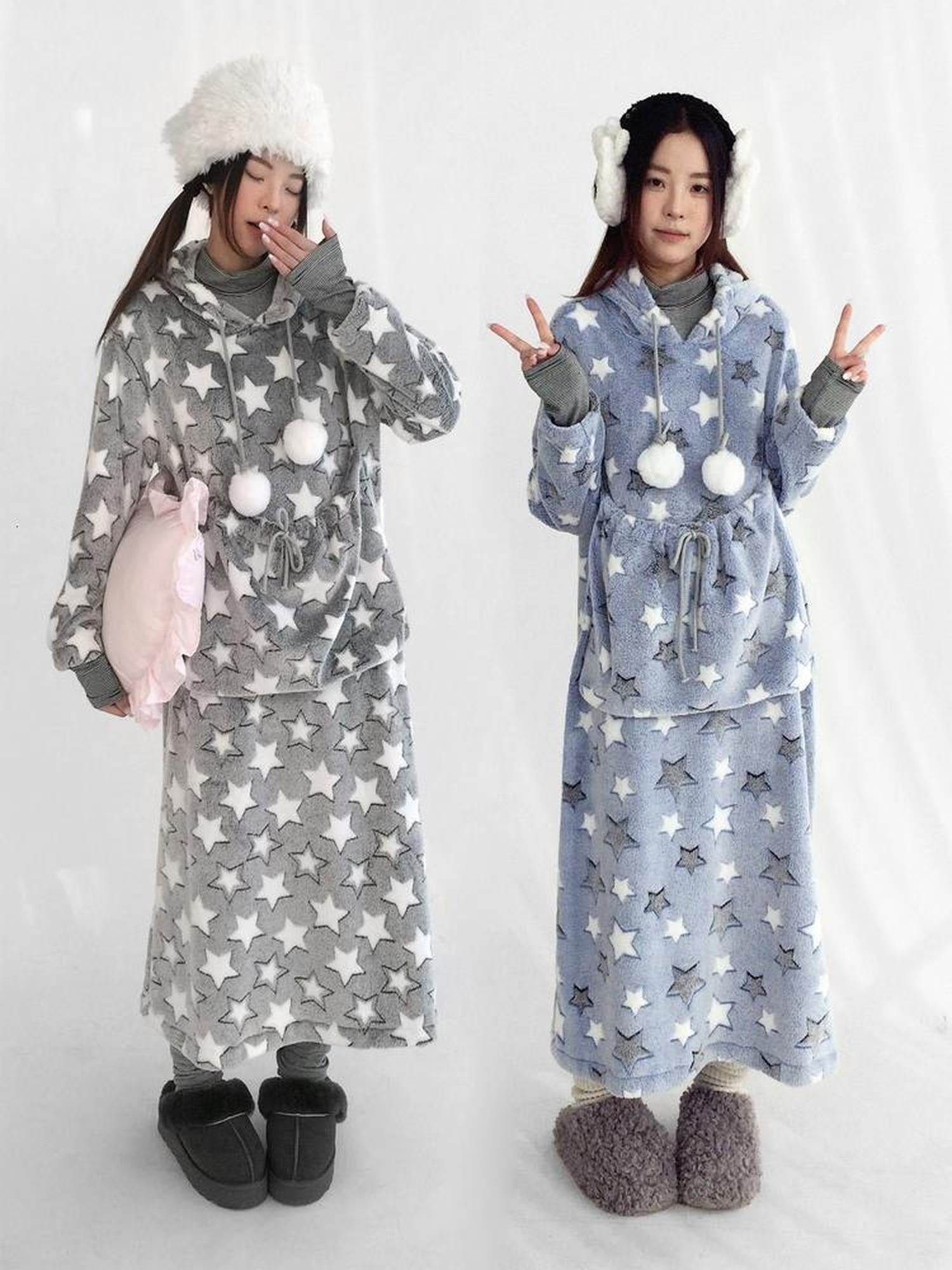 innomoood Ultra Soft Plush Longline Cartoon Loungewear For Women Hoodies