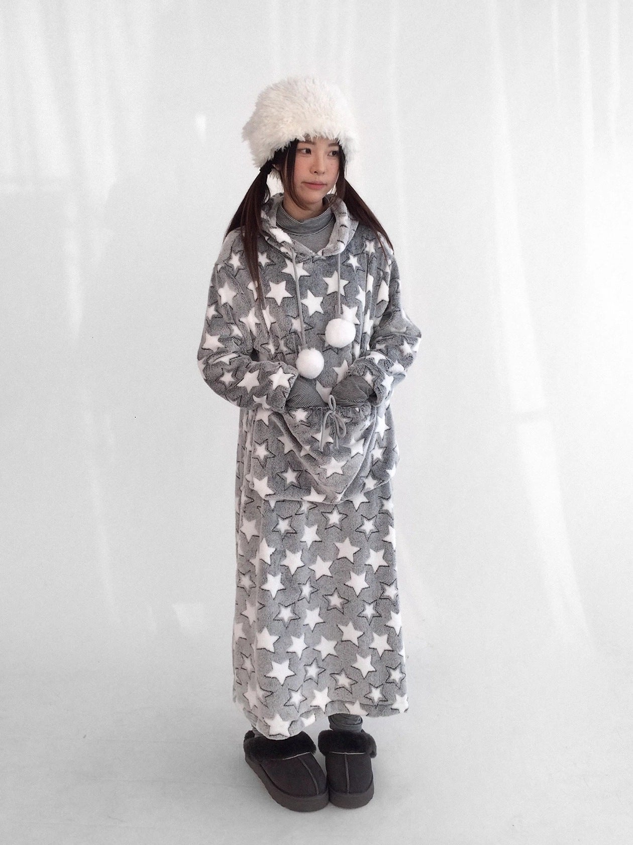 innomoood Ultra Soft Plush Longline Cartoon Loungewear For Women Hoodies