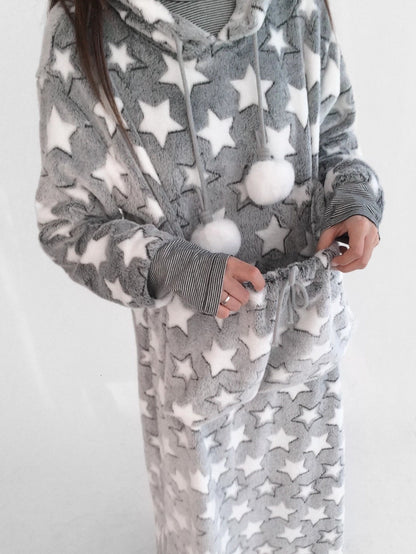 innomoood Ultra Soft Plush Longline Cartoon Loungewear For Women Hoodies