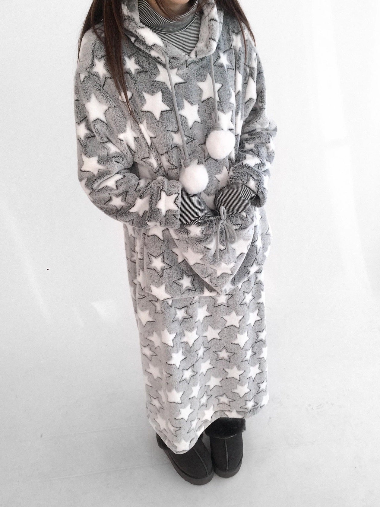 innomoood Ultra Soft Plush Longline Cartoon Loungewear For Women Hoodies