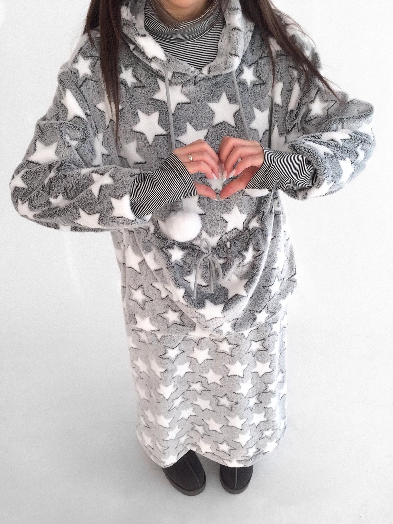 innomoood Ultra Soft Plush Longline Cartoon Loungewear For Women Hoodies