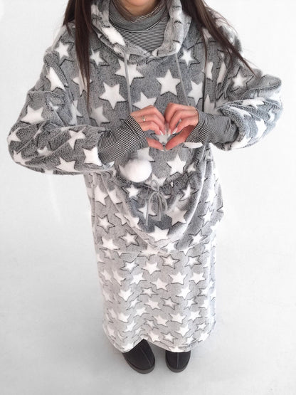 innomoood Ultra Soft Plush Longline Cartoon Loungewear For Women Hoodies