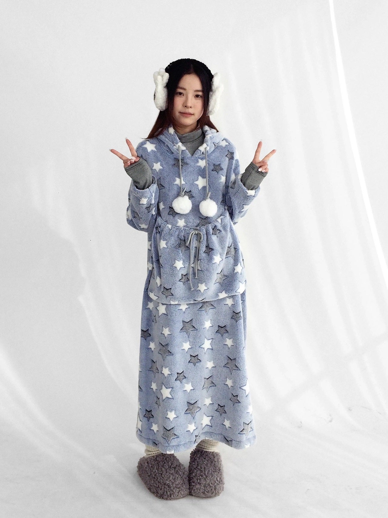 innomoood Ultra Soft Plush Longline Cartoon Loungewear For Women Hoodies