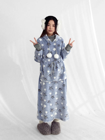 innomoood Ultra Soft Plush Longline Cartoon Loungewear For Women Hoodies